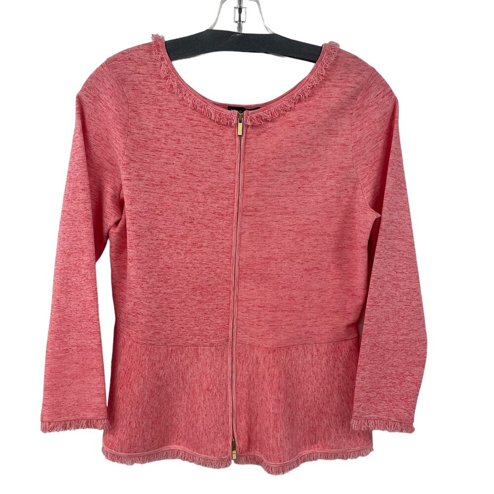 Carlisle Collection Peplum Hem Fringe Trim Pink Zip Up Front Jacket Small
